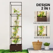 Outsunny Jardinieră Înălțată cu Spalier 20L, Pat de Grădină Înălțat pentru Exterior cu Roți Blocabile, Sistem de Autoirigare, Orificii de Drenaj pentru Plante Cățărătoare, Legume și Flori, Maro | Aosom Romania 