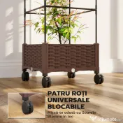 Outsunny Jardinieră Înălțată cu Spalier 20L, Pat de Grădină Înălțat pentru Exterior cu Roți Blocabile, Sistem de Autoirigare, Orificii de Drenaj pentru Plante Cățărătoare, Legume și Flori, Maro | Aosom Romania 