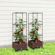 Outsunny Jardinieră Înălțată cu Spalier 20L, Pat de Grădină Înălțat pentru Exterior cu Roți Blocabile, Sistem de Autoirigare, Orificii de Drenaj pentru Plante Cățărătoare, Legume și Flori, Maro | Aosom Romania 