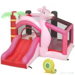 Aiyaplay Castel Gonflabil 4-în-1 pentru Copii, include Trambulină, Tobogan, Piscină cu Bile și Coș de Baschet, cu Suflantă și Mingi Incluse, Multicolor