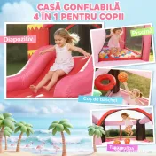AIYAPLAY Castel Gonflabil pentru Copii 4 în 1, Tobogan, Trambulină, Piscină cu Bile, Coș de Baschet, Mingi de Baschet, Tematică Flamingo, Ventilator, Geantă de Transport, Interior Exterior, 255x230x196cm, Roz | Aosom Romania 