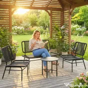 Outsunny Set Mobilier Grădină Ratan 4 Piese, Canapea pentru Exterior cu Măsuță Metalică, Negru | Aosom Romania