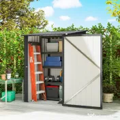 Outsunny Căsuță de Grădină 0,92m² din Oțel Galvanizat, Depozit pentru Unelte cu Ușă Blocabilă și Acoperiș Înclinat, 100x104x160 cm, Gri Închis | Aosom Romania 
