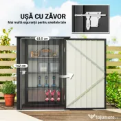 Outsunny Căsuță de Grădină 0,92m² din Oțel Galvanizat, Depozit pentru Unelte cu Ușă Blocabilă și Acoperiș Înclinat, 100x104x160 cm, Gri Închis | Aosom Romania 