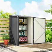 Outsunny Căsuță de Grădină 0,92m² din Oțel Galvanizat, Depozit pentru Unelte cu Ușă Blocabilă și Acoperiș Înclinat, 100x104x160 cm, Gri Închis | Aosom Romania 