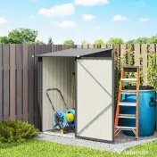 Outsunny Căsuță de Grădină 0,92m² din Oțel Galvanizat, Depozit pentru Unelte cu Ușă Blocabilă și Acoperiș Înclinat, 100x104x160 cm, Gri Închis | Aosom Romania 