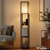 Lampă de Podea HOMCOM LED cu Rafturi, Lampă Modernă cu Comutator și Porturi USB, Lumină Reglabilă pentru Living și Dormitor, Neagră | Aosom Romania 