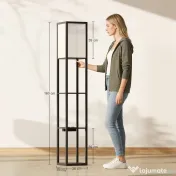 Lampă de Podea HOMCOM LED cu Rafturi, Lampă Modernă cu Comutator și Porturi USB, Lumină Reglabilă pentru Living și Dormitor, Neagră | Aosom Romania 