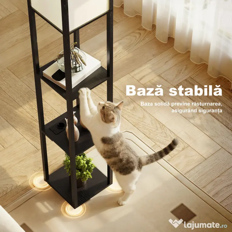 Lampă de Podea HOMCOM LED cu Rafturi, Lampă Modernă cu Comutator și Porturi USB, Lumină Reglabilă pentru Living și Dormitor, Neagră | Aosom Romania