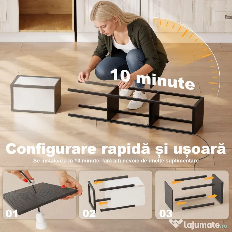 Lampă de Podea HOMCOM LED cu Rafturi, Lampă Modernă cu Comutator și Porturi USB, Lumină Reglabilă pentru Living și Dormitor, Neagră | Aosom Romania