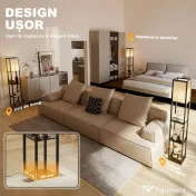Lampă de Podea HOMCOM LED cu Rafturi, Lampă Modernă cu Comutator și Porturi USB, Lumină Reglabilă pentru Living și Dormitor, Neagră | Aosom Romania 