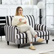 HOMCOM Fotoliu de Living cu Șezut Larg și Cotiere Lungi, Fotoliu din Catifea cu Dungi și Umplutură Groasă, 115x82x82 cm, Negru și Alb | Aosom Romania 