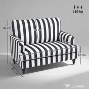 HOMCOM Fotoliu de Living cu Șezut Larg și Cotiere Lungi, Fotoliu din Catifea cu Dungi și Umplutură Groasă, 115x82x82 cm, Negru și Alb | Aosom Romania 