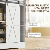 HOMCOM Servantă de Bucătărie Rustică 180 cm, Dulap cu Priză de Alimentare, Lumini LED, Suport pentru Sticle, Suprafață pentru Cuptor cu Microunde, Rafturi Deschise, Uși Glisante, Orificiu pentru Cabluri, Alb | Aosom Romania