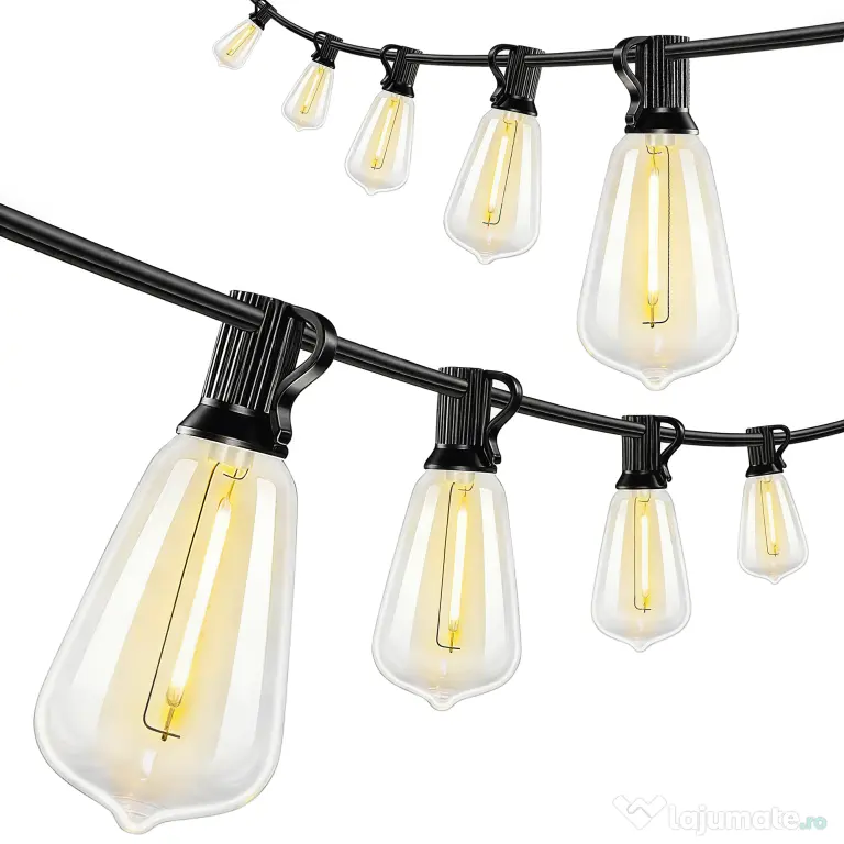 HOMCOM Ghirlandă Luminoasă de Exterior cu 50 de Luminite LED IP44, din PET și Plastic, 18x0.38x0.09 m, Negru și Transparent