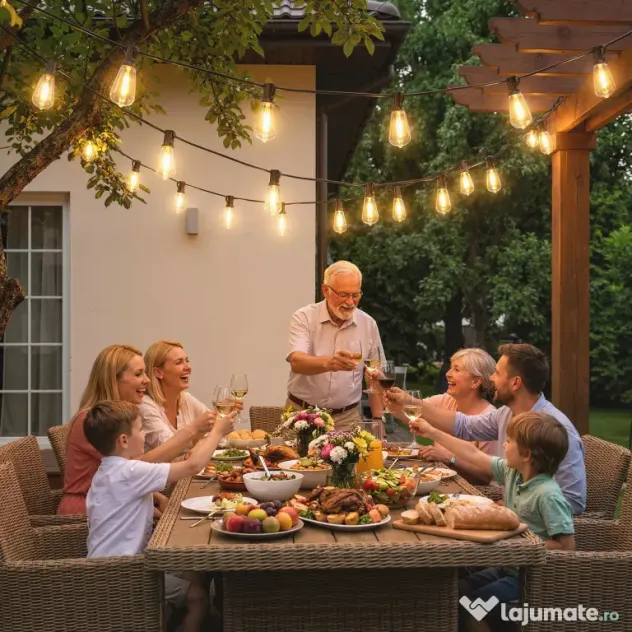 HOMCOM Ghirlandă Luminoasă de Exterior cu 50 de Luminite LED IP44, din PET și Plastic, 18x0.38x0.09 m, Negru și Transparent