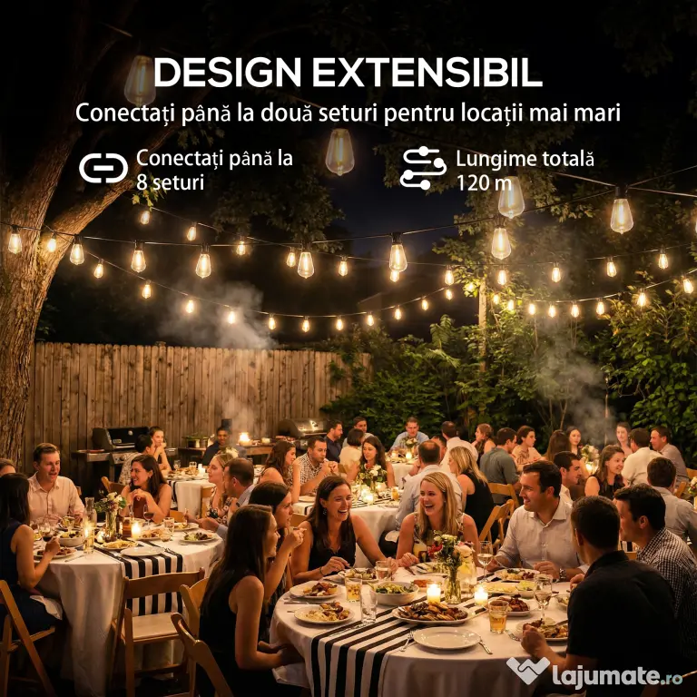 HOMCOM Ghirlandă Luminoasă de Exterior cu 50 de Luminite LED IP44, din PET și Plastic, 18x0.38x0.09 m, Negru și Transparent