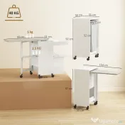 HOMCOM Dulap Masă de Călcat Pliabil cu Roți și Suport pentru Fier de Călcat, Dulap de Călcat Multifuncțional cu Rafturi, Compartiment Deschis, pentru Spălătorie, Baie, 154x55x87 cm, Alb | Aosom Romania 