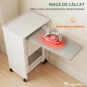 HOMCOM Dulap Masă de Călcat Pliabil cu Roți și Suport pentru Fier de Călcat, Dulap de Călcat Multifuncțional cu Rafturi, Compartiment Deschis, pentru Spălătorie, Baie, 154x55x87 cm, Alb | Aosom Romania 