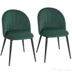 HOMCOM Set 2 Scaune de Sufragerie Tapițate cu Spătar în Formă de Scoică din Catifea, 52x55x79 cm, Verde Închis