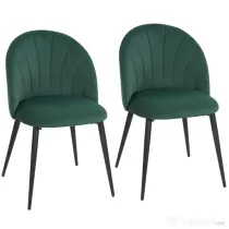 HOMCOM Set de 2 Scaune de Sufragerie din Catifea, Scaune Bucătărie cu Spătar Curbat în Formă de Scoică, Picioare din Metal, Stil Nordic, Scaun Tapițat pentru Bucătărie, Dormitor, Cameră de Zi, Verde Închis | Aosom Romania