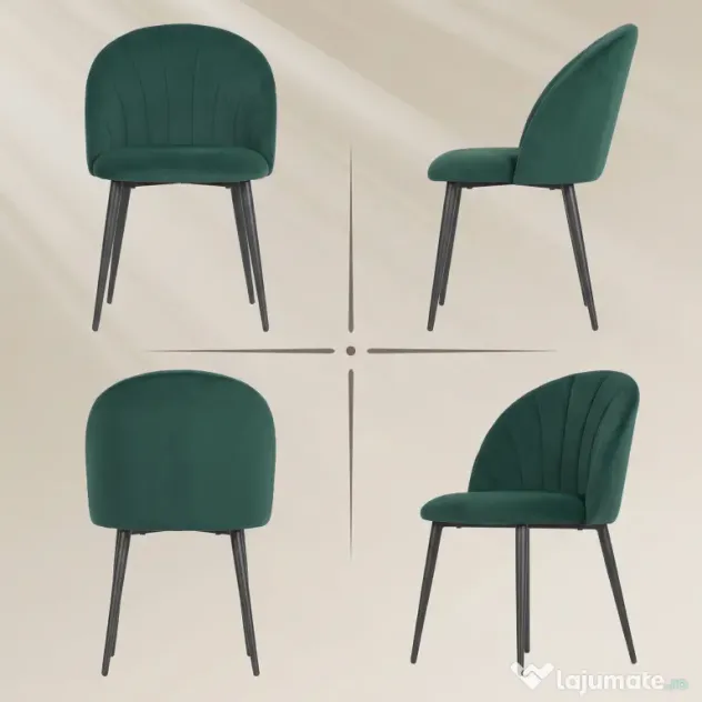 HOMCOM Set de 2 Scaune de Sufragerie din Catifea, Scaune Bucătărie cu Spătar Curbat în Formă de Scoică, Picioare din Metal, Stil Nordic, Scaun Tapițat pentru Bucătărie, Dormitor, Cameră de Zi, Verde Închis | Aosom Romania