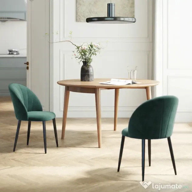 HOMCOM Set de 2 Scaune de Sufragerie din Catifea, Scaune Bucătărie cu Spătar Curbat în Formă de Scoică, Picioare din Metal, Stil Nordic, Scaun Tapițat pentru Bucătărie, Dormitor, Cameră de Zi, Verde Închis | Aosom Romania