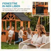 AIYAPLAY Căsuță de Grădină pentru Copii din Lemn de Molid, Căsuță pentru Exterior cu Masă, Bănci, Chiuvetă, Ușă pe Jumătate, Suport Ghivece, Fereastră Snack Bar, 3-8 Ani, 166x113x140 cm, Maro Deschis | Aosom Romania 