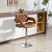 HOMCOM Taburet de Bar cu Înălțime Reglabilă, Scaun Înalt din PU cu Spătar, Suport pentru Picioare, Cotiere și Șezut Moale, Structură din Oțel, Rotativ la 360°, pentru Bucătărie, Maro | Aosom Romania 