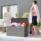 Outsunny Ladă de Depozitare pentru Grădină 227L din Rășină Rezistentă la Apă și UV cu Închidere, 106,5x43x54,5 cm, Gri | Aosom Romania 