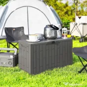 Outsunny Ladă de Depozitare pentru Grădină 227L din Rășină Rezistentă la Apă și UV cu Închidere, 106,5x43x54,5 cm, Gri | Aosom Romania 