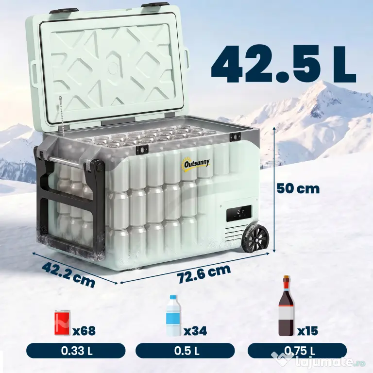 Outsunny Frigider Portabil 42,5L cu Compresor și Control prin Aplicație, -20℃ la 20℃ | Aosom Romania