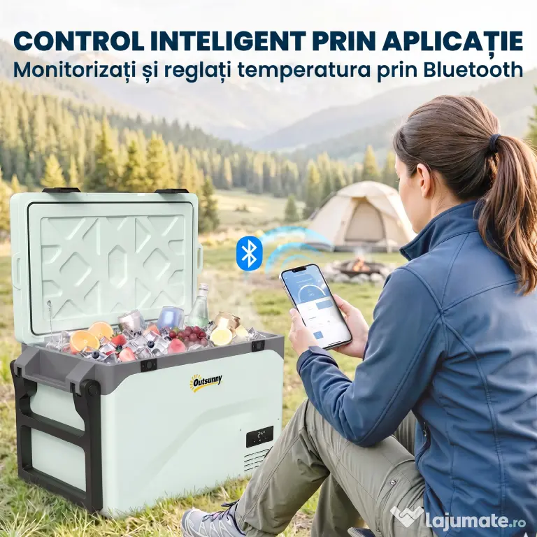 Outsunny Frigider Portabil 42,5L cu Compresor și Control prin Aplicație, -20℃ la 20℃ | Aosom Romania