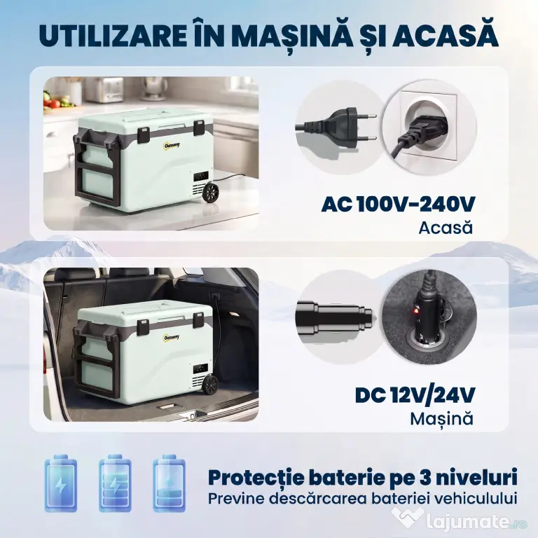 Outsunny Frigider Portabil 42,5L cu Compresor și Control prin Aplicație, -20℃ la 20℃ | Aosom Romania