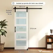 HOMCOM Ușă Culisantă Interior Rustică cu Șină Silențioasă, Kit Feronerie și Mâner, Alb | Aosom Romania
