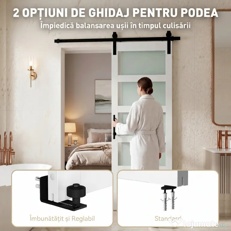 HOMCOM Ușă Culisantă Interior Rustică cu Șină Silențioasă, Kit Feronerie și Mâner, Alb | Aosom Romania