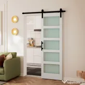 HOMCOM Ușă Culisantă Interior Rustică cu Șină Silențioasă, Kit Feronerie și Mâner, Alb | Aosom Romania