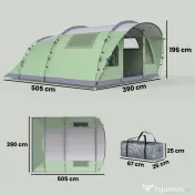 Outsunny Cort Mare Multi-Cameră pentru 2-4 Persoane, cu Ferestre și Verandă, Verde | Aosom Romania 