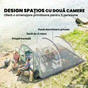 Outsunny Cort Mare Multi-Cameră pentru 2-4 Persoane, cu Ferestre și Verandă, Verde | Aosom Romania 
