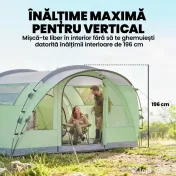 Outsunny Cort Mare Multi-Cameră pentru 2-4 Persoane, cu Ferestre și Verandă, Verde | Aosom Romania 