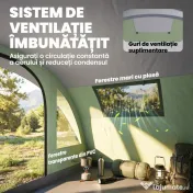 Outsunny Cort Mare Multi-Cameră pentru 2-4 Persoane, cu Ferestre și Verandă, Verde | Aosom Romania 