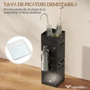 HOMCOM Suport Autoportant pentru Umbrele, Pătrat, Metalic, Negru