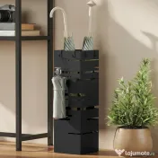 HOMCOM Suport Autoportant pentru Umbrele, Pătrat, Metalic, Negru
