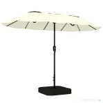 Outsunny Umbrelă Dublă cu 12 Spițe, Manivelă, Bază în Formă de Cruce și Saci, din Metal și Poliester, 3x1.5 m, Bej