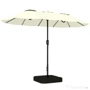 Outsunny Umbrelă Dublă de Grădină 3x1.5 m, Umbrelă de Exterior cu Sac de Nisip, Anti UV 50+, Bej | Aosom Romania 