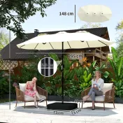 Outsunny Umbrelă Dublă de Grădină 3x1.5 m, Umbrelă de Exterior cu Sac de Nisip, Anti UV 50+, Bej | Aosom Romania 