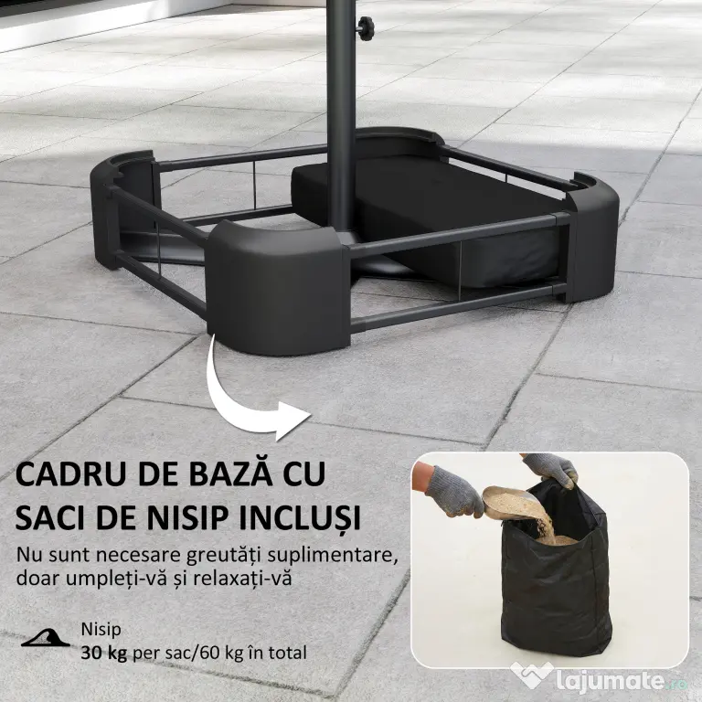 Outsunny Umbrelă Dublă de Grădină 3x1.5 m, Umbrelă de Exterior cu Sac de Nisip, Anti UV 50+, Bej | Aosom Romania