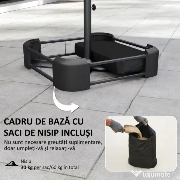Outsunny Umbrelă Dublă de Grădină 3x1.5 m, Umbrelă de Exterior cu Sac de Nisip, Anti UV 50+, Bej | Aosom Romania