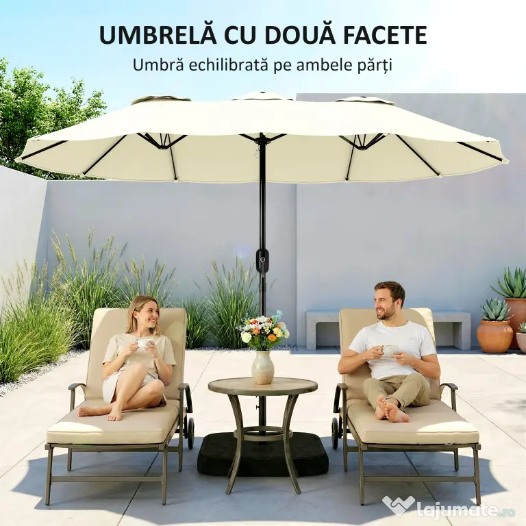 Outsunny Umbrelă Dublă de Grădină 3x1.5 m, Umbrelă de Exterior cu Sac de Nisip, Anti UV 50+, Bej | Aosom Romania