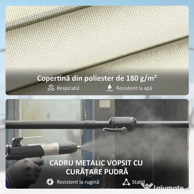 Outsunny Umbrelă Dublă de Grădină 3x1.5 m, Umbrelă de Exterior cu Sac de Nisip, Anti UV 50+, Bej | Aosom Romania